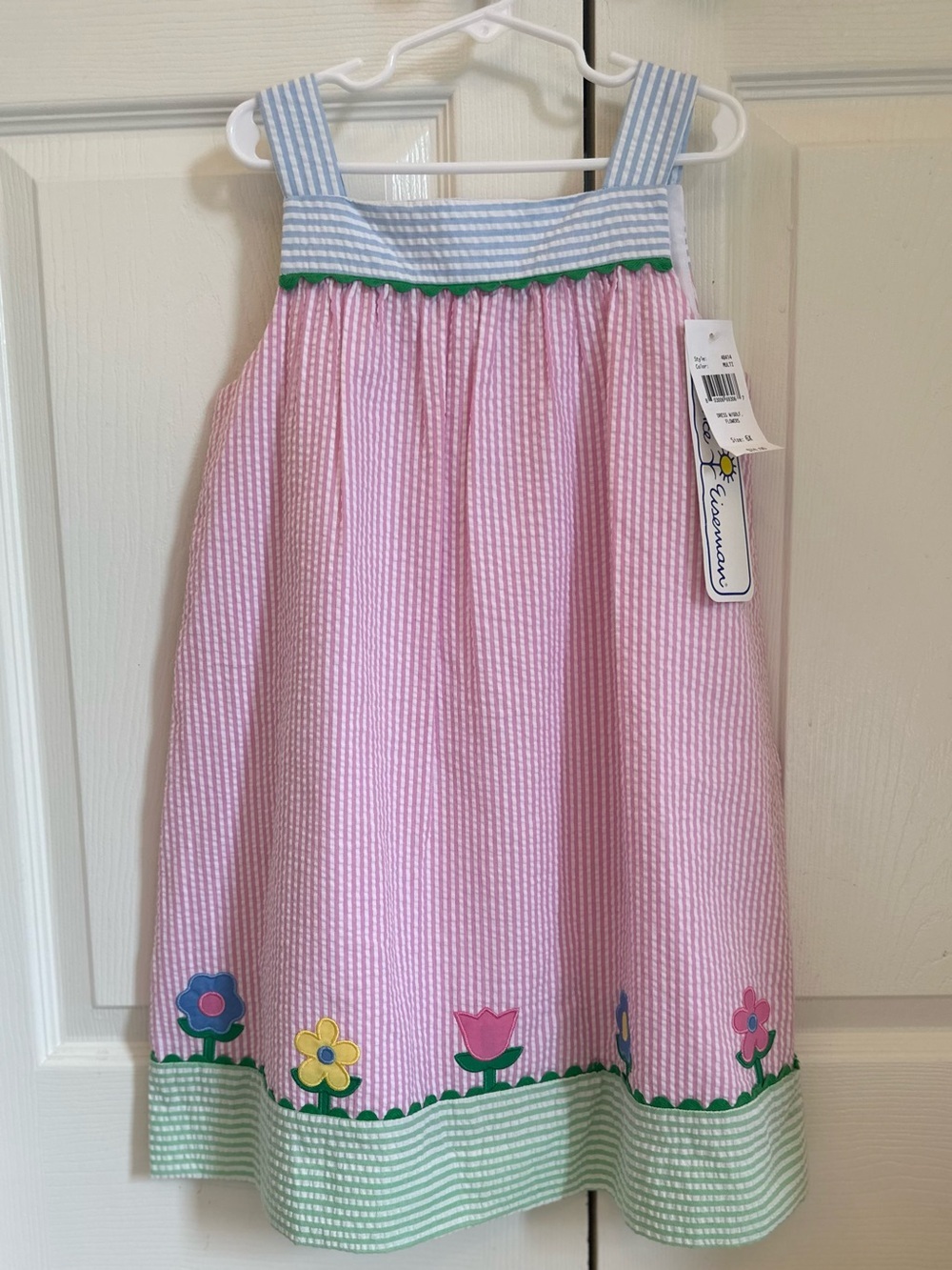 NWT Florence Eiseman Pink Seersucker Dress with Floral Trim size 6x